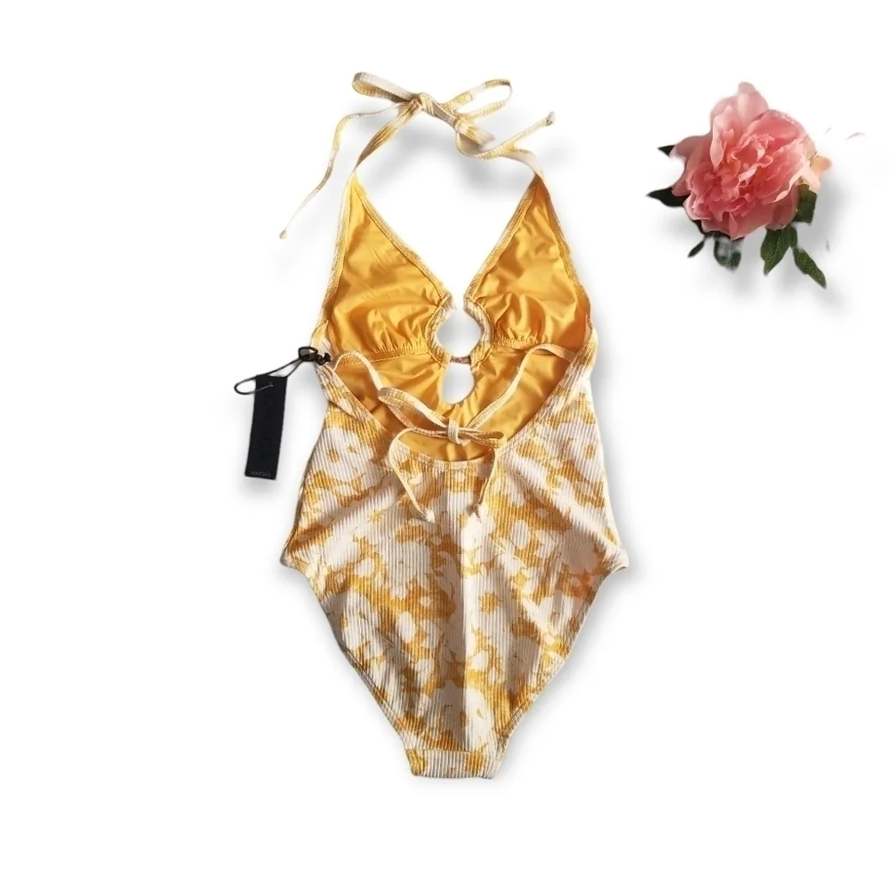 CIKADA Australia Floral Ribbed Yellow One Piece Swimsuit Size 4